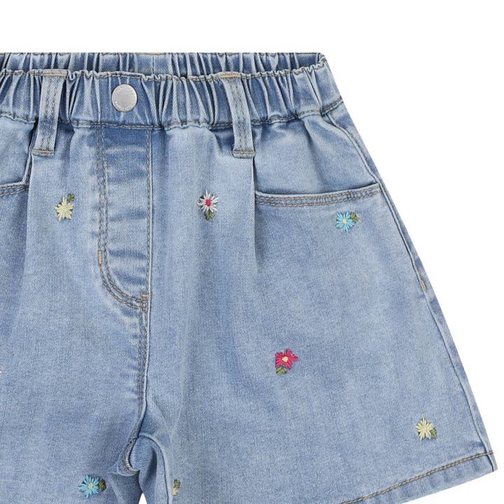 ToTo Heros - Wholesale Shorts - Kids - Millie Wide Leg Flower Embroidery Denim Shorts3