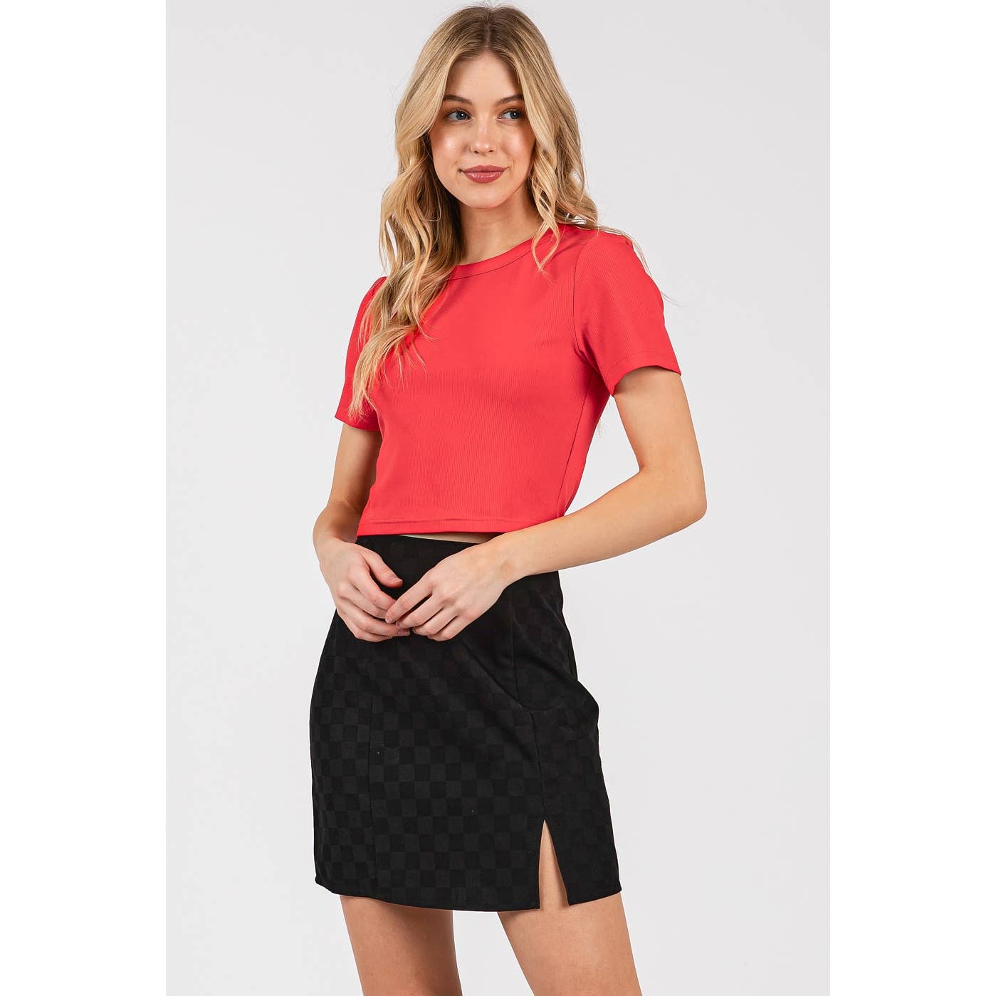 mittoshop - Wholesale Knit Top - Women's - RIBBED ROUND NECK SHORT SLEEVE BASIC CROP TEE13