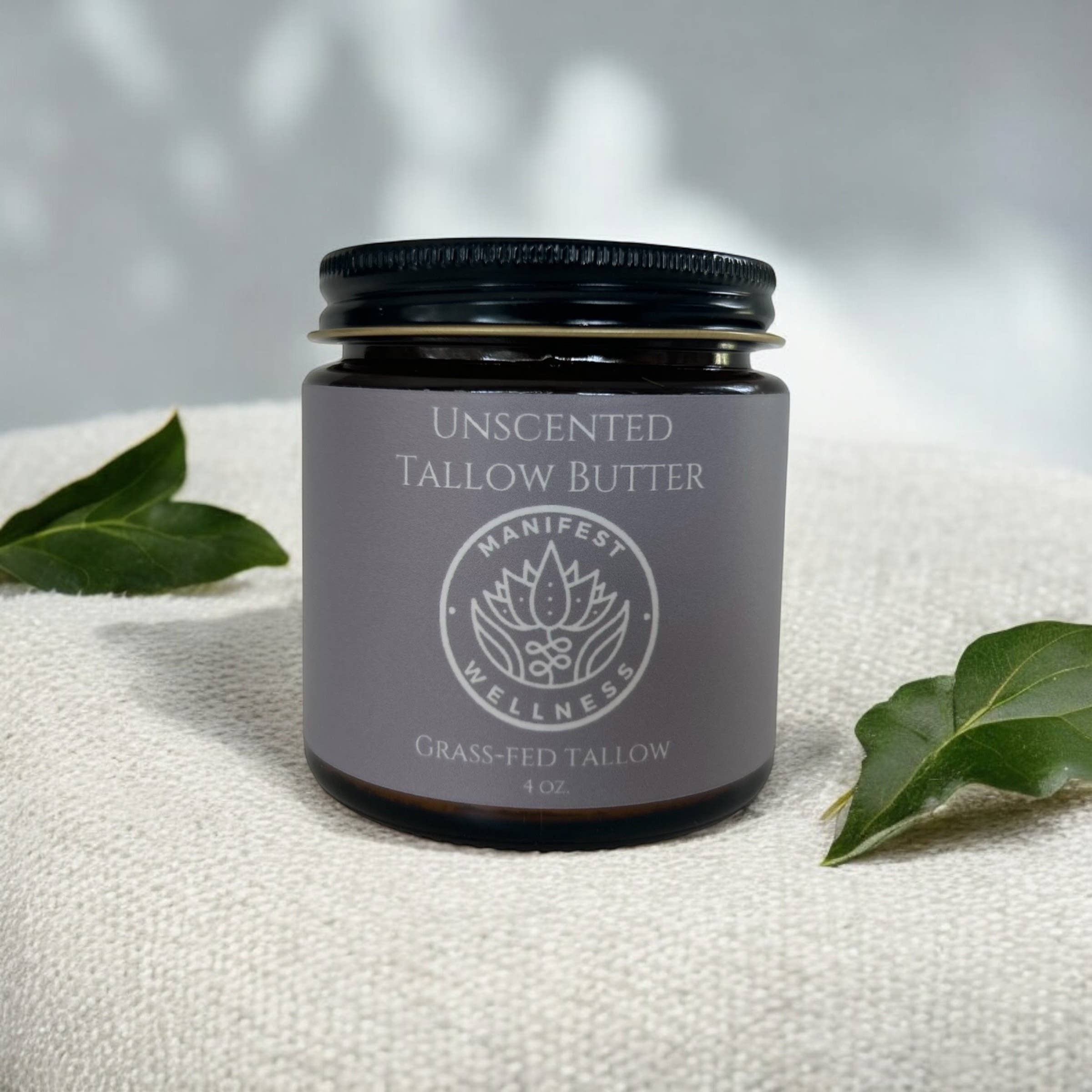 Manifest Wellness - Wholesale Body Balm/Butter - Unscented Tallow Butter, Grassfed & Organic 4 oz.