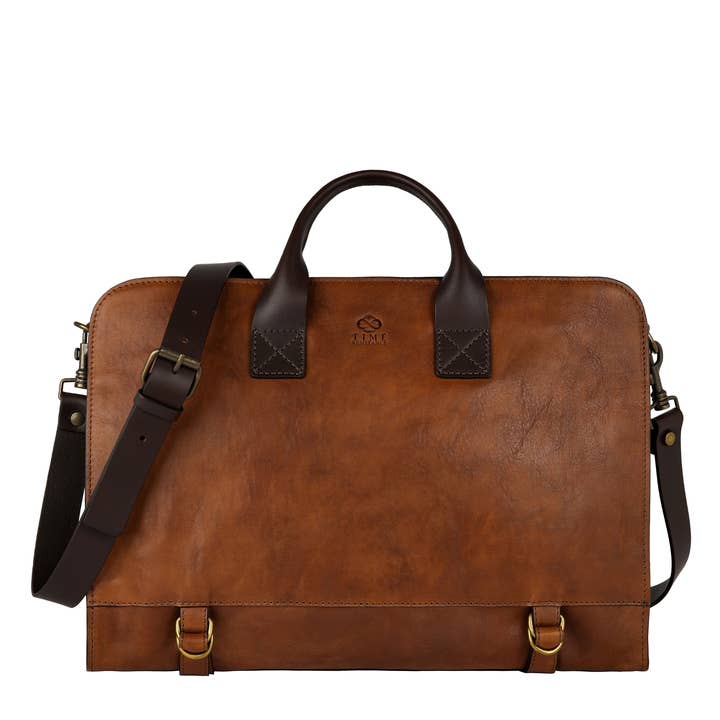 Time Resistance - Wholesale Briefcase - Unisex - Matte Brown Leather Briefcase - Wide Sargasso Sea