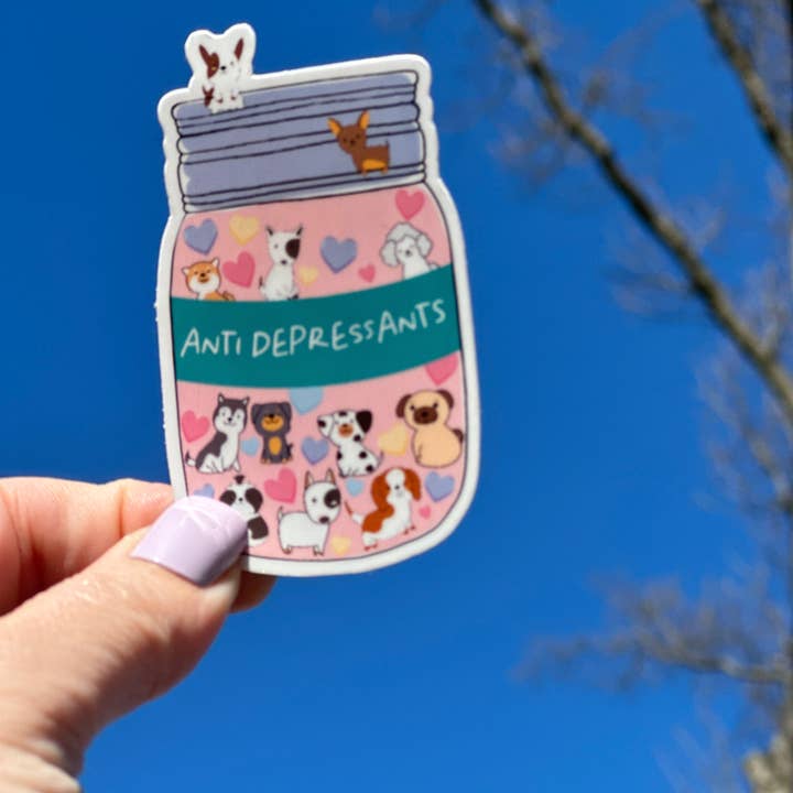 Peach Tree Design Shop – wholesale Klistermärke – Söt katt och hund älskare antidepressiva mental hälsa klistermärke