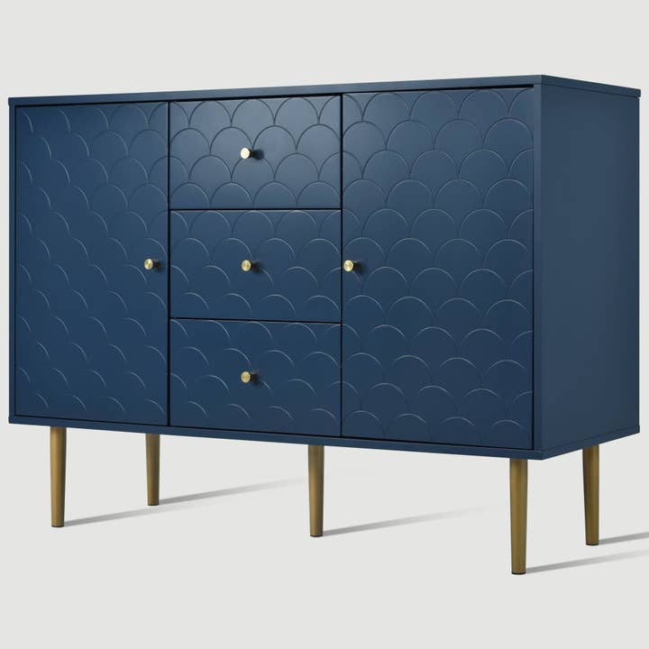 Urban Meuble - Wholesale Cabinet - High sideboard with 2 doors and 3 navy blue drawers with scale pattern H82/B120/T40 AIKETS22