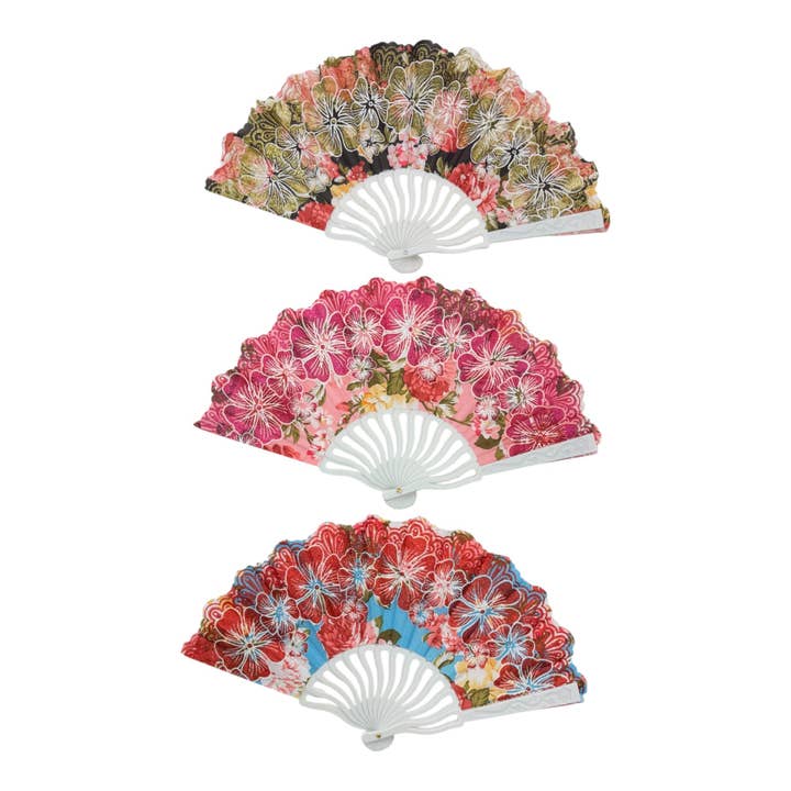 ASSORTED Glitter Flower Hand Held Folding Fan FN0449 (12PC) for wholesale on Faire5