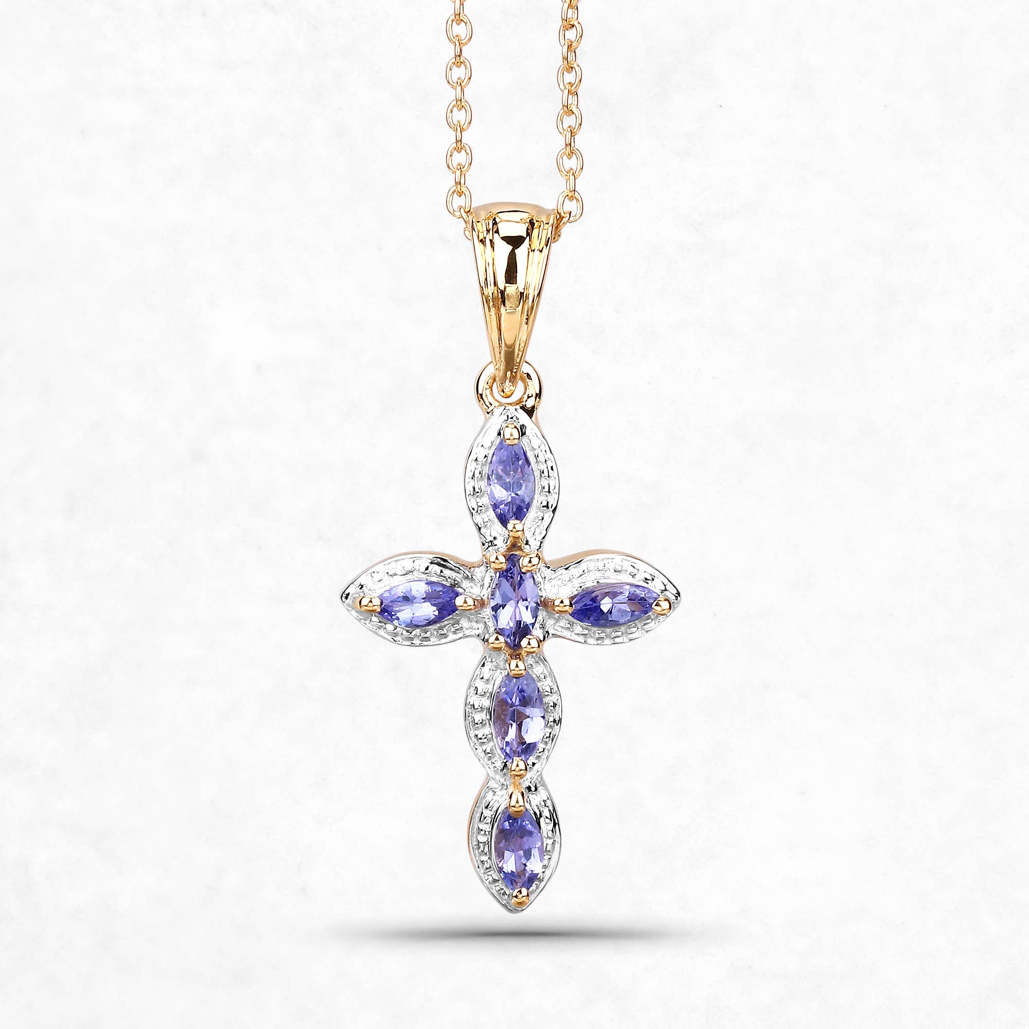 Quintessence Jewelry – wholesale Pendant/charm necklace – Tanzanite Pendant, Natural Tanzanite Cross Pendant Necklace0