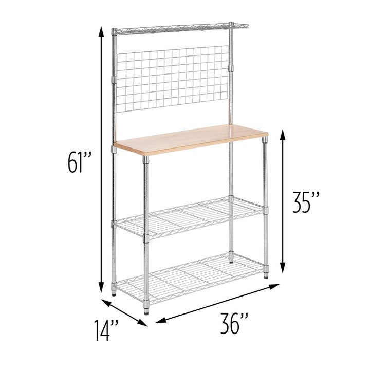 Honey-Can-Do - Wholesale Kitchen Storage/Organizer - Bakers Rack with Shelves and Hanging Storage, Chrome