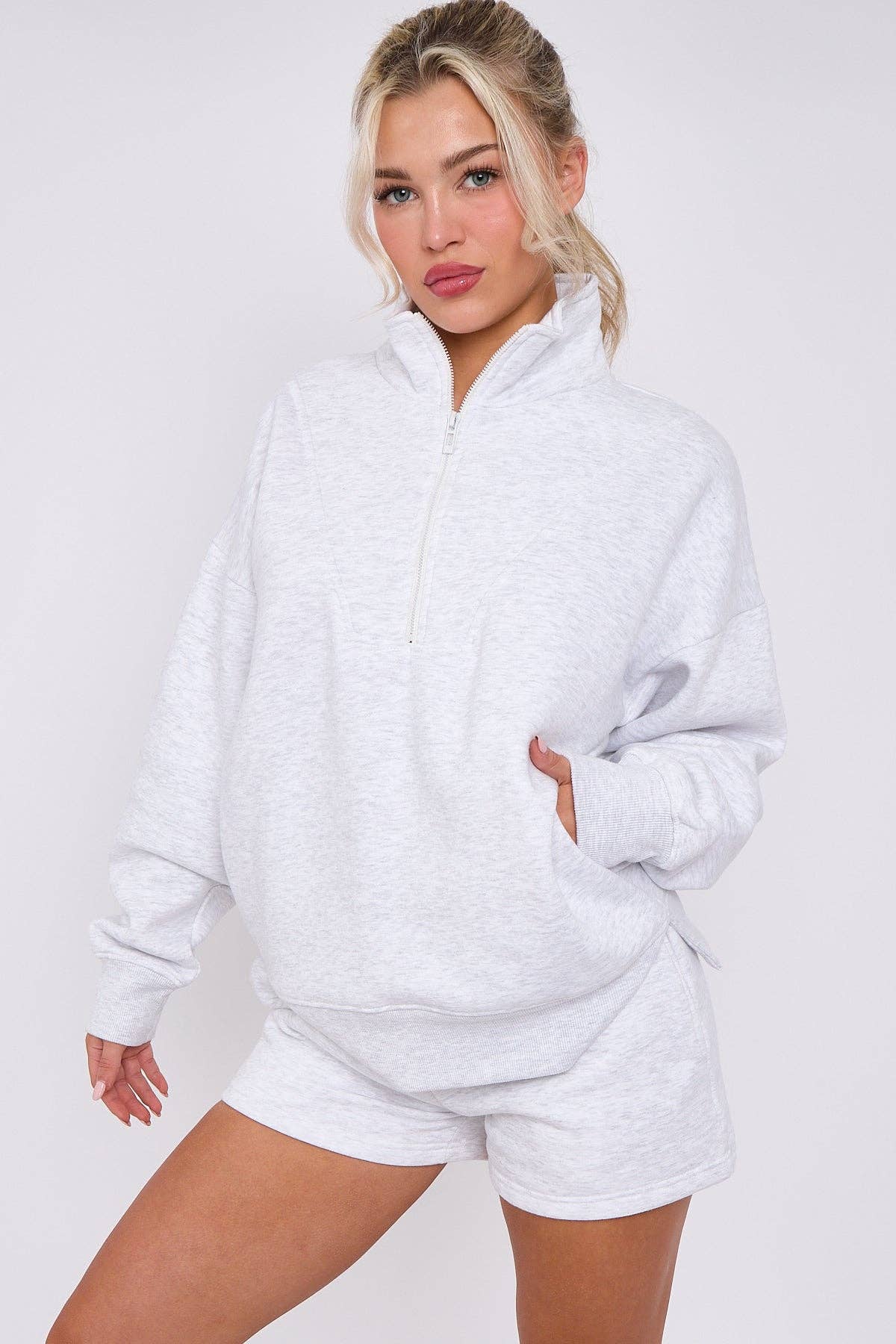 AX Labels - Wholesale Lounge Set - Women's - 1/2 Zip Top & Shorts Fleece Co-ord36