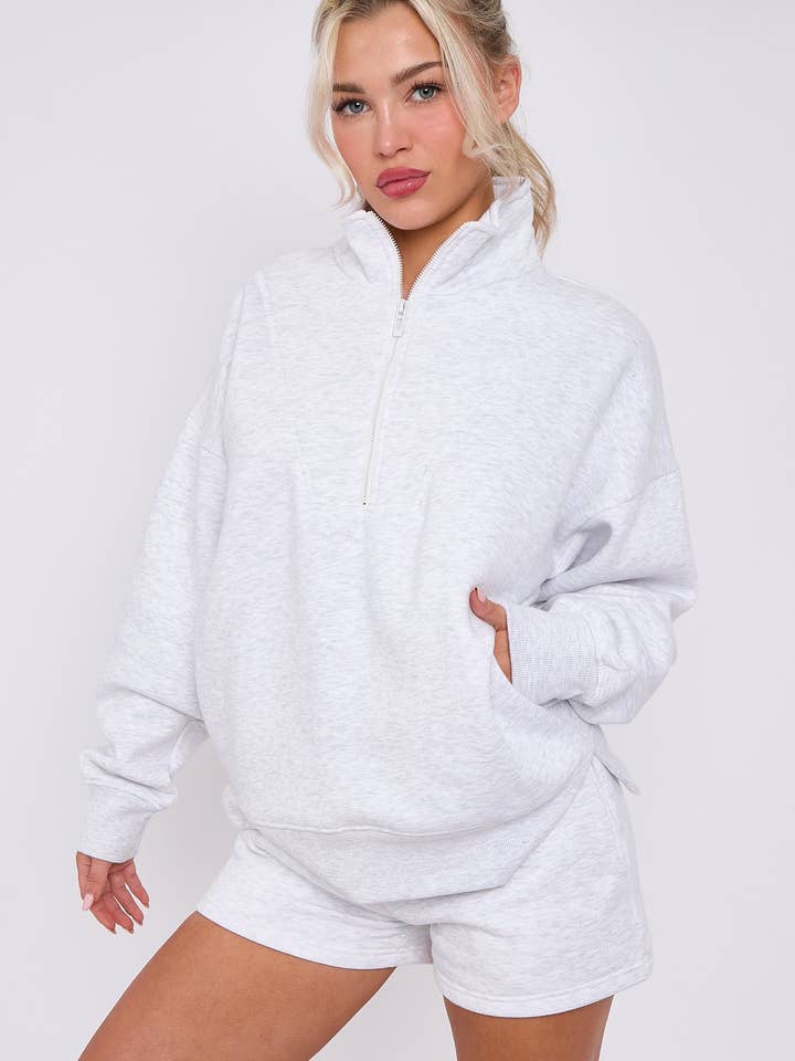 AX Labels - Wholesale Lounge Set - Women's - 1/2 Zip Top & Shorts Fleece Co-ord36