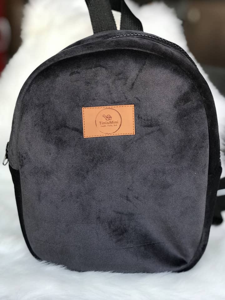 Charcoal Velvet Backpack for wholesale by Tini&mini