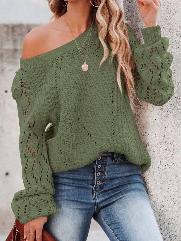 FULL TIME PURCHASE - Wholesale Knit Sweater - Women's - Hollow-out Puffy Sleeve Knit Sweater11