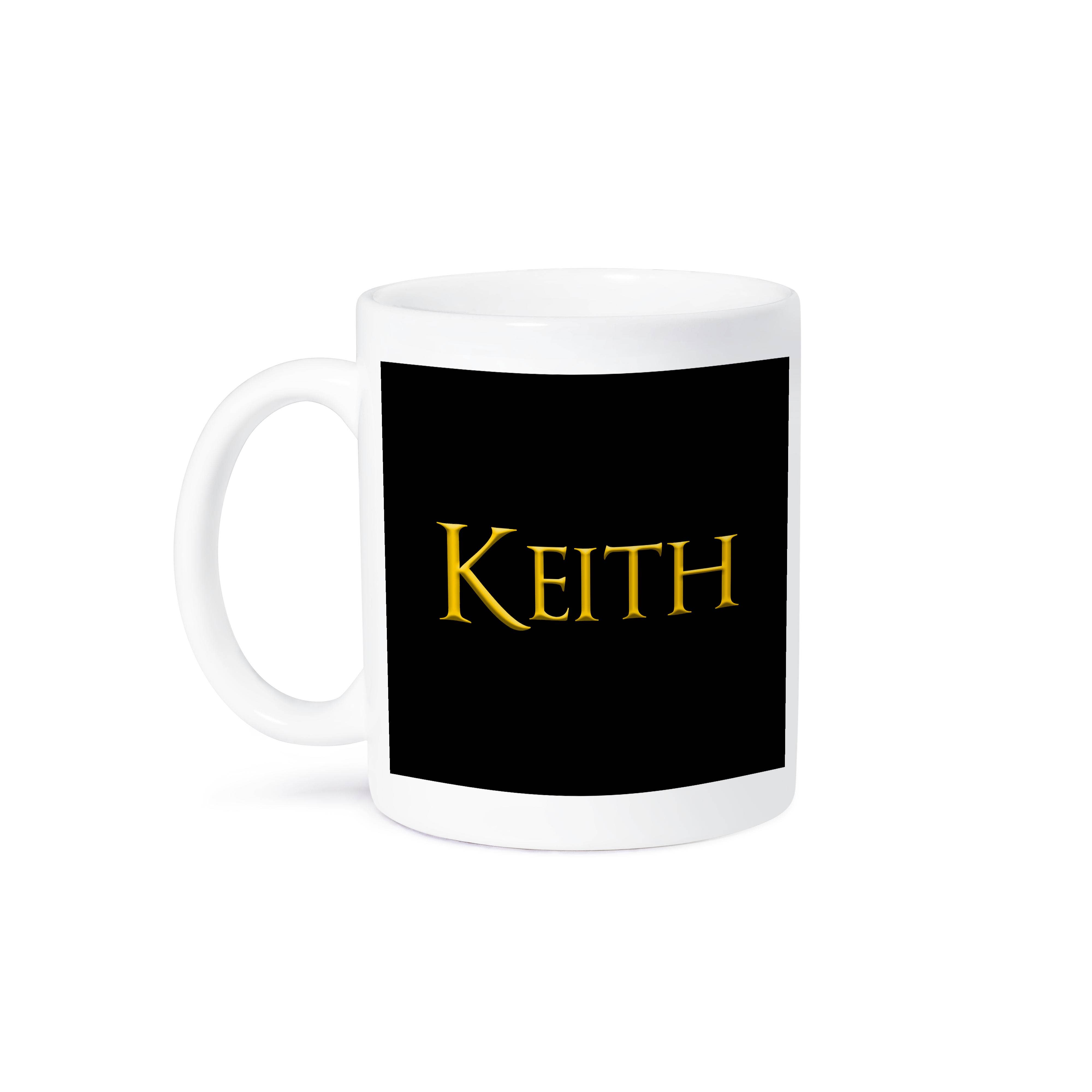 3dRose - Wholesale Coffee Mug - 3dRose, Keith beautiful boy name in the America. Yellow on black talisman, Mug8