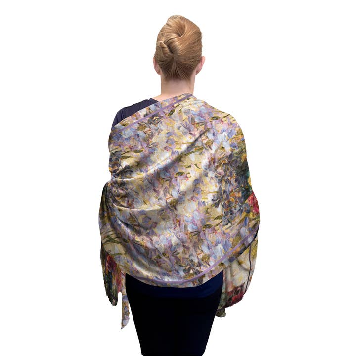 RainCaper - Wholesale Scarf - Women's - Fine Art Silk Blend Shawl Tiffany Peonies & Iris