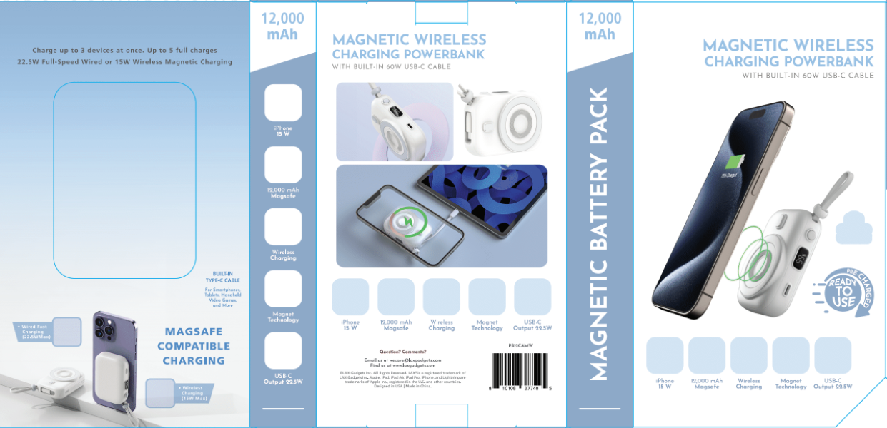 LAX Gadgets - Vente Adaptateurs secteurs - Chargeur Portable Camera Power Bank 12000mAh PD et MagSafe - Pack de Vente6