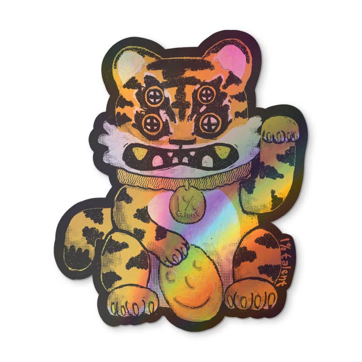 Holographic Lucky Tiger Cat Sticker for wholesale by 1% Talent