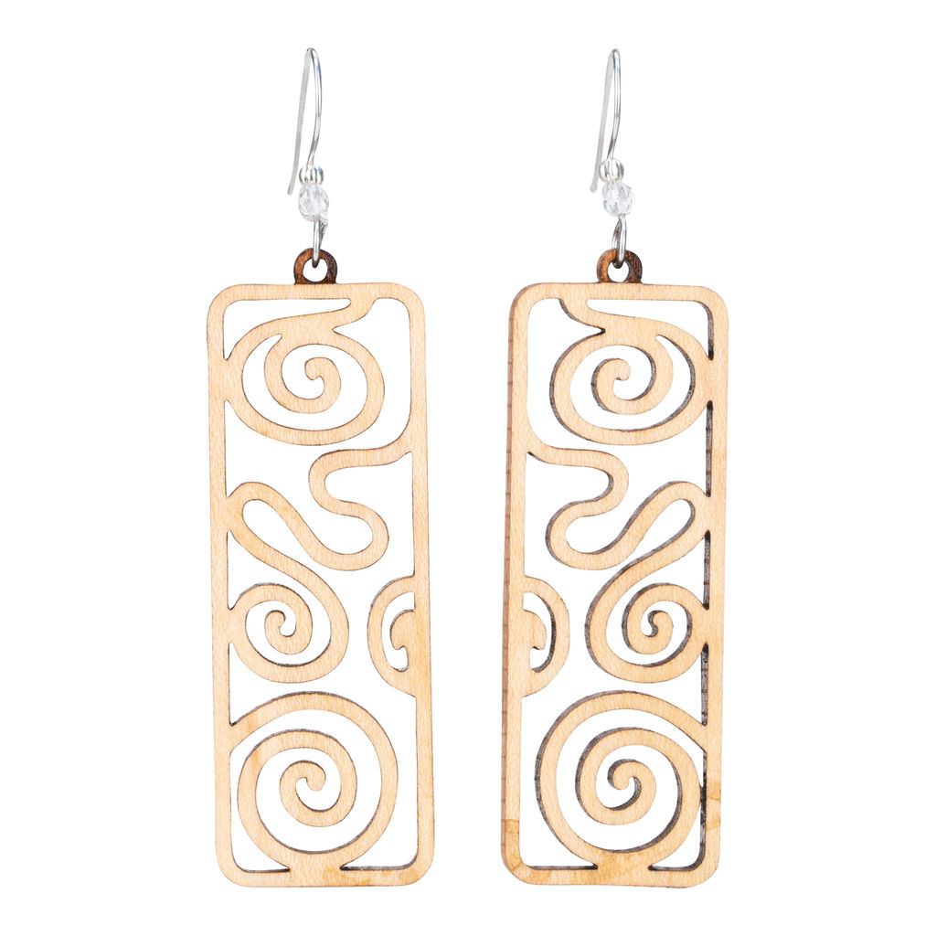 Woodcutts Inc. - Wholesale Dangle Earrings - Swirls Rectangle Willow Earring with Crystal Bead Accent0