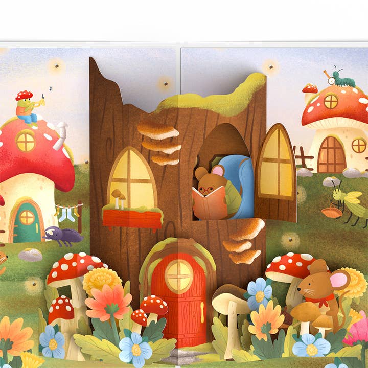 Woodland Critter Village Pop-Up Card 5x7" for wholesale by Lovepop Cards
