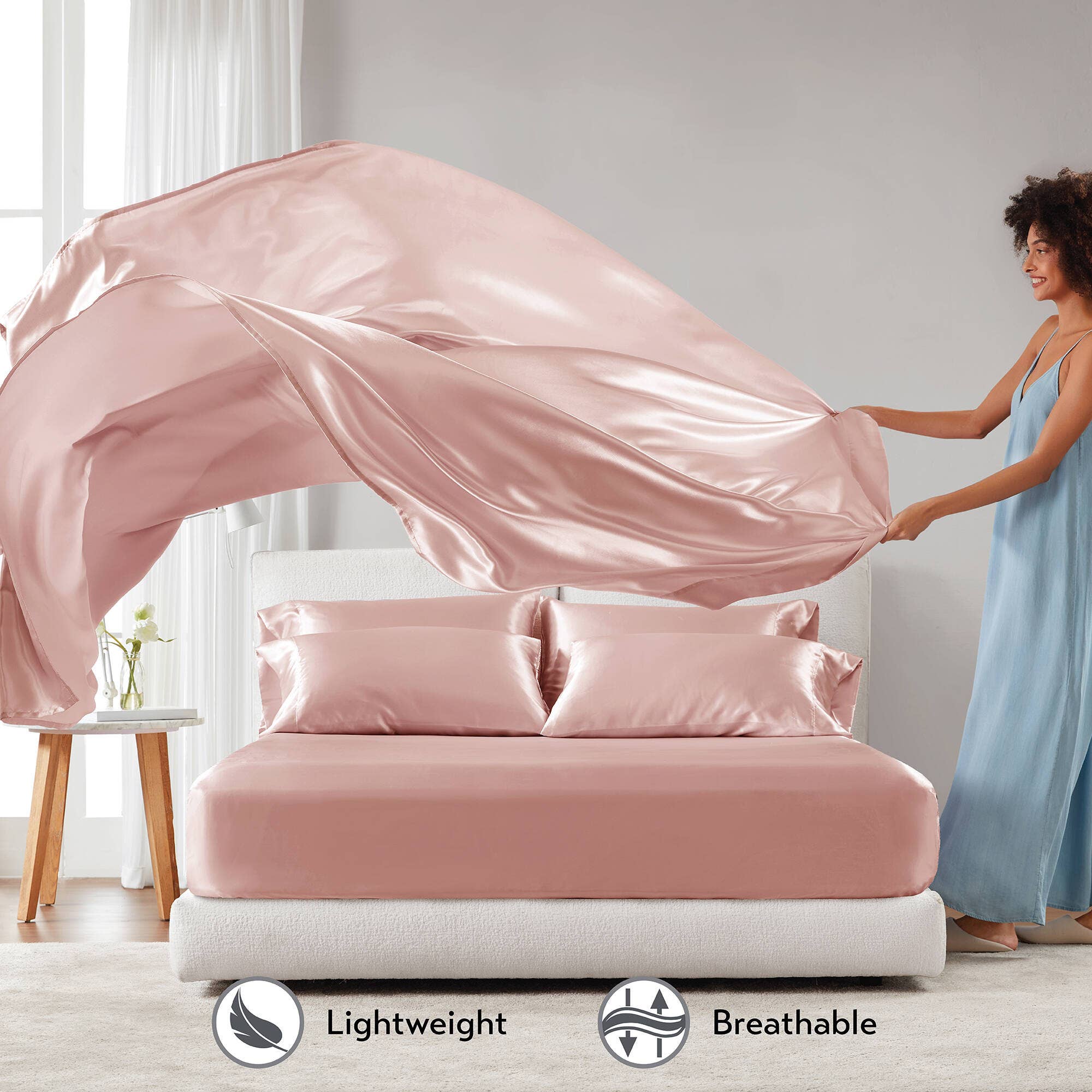 Olliix - Wholesale Sheet Set - Luxury Satin 6-Piece Sheet Set, Blush Pink4