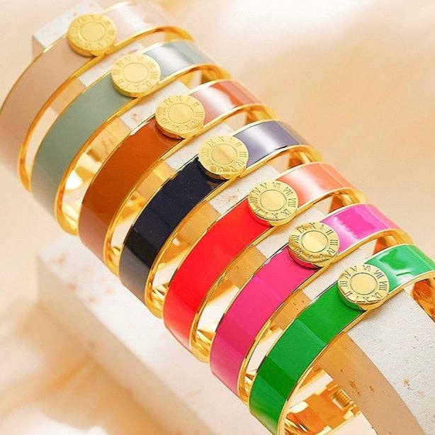 Wide Roman Numeral Bracelet Bangle - 7 Colours for wholesale by Misgraceful
