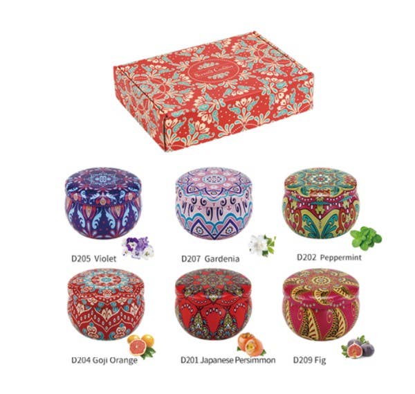 JOSSLYN by wall to wall - Wholesale Travel Candles - CANDLE NATURAL SOY AROMATHERAPY CHRISTMA 6PC SET | 90C1014