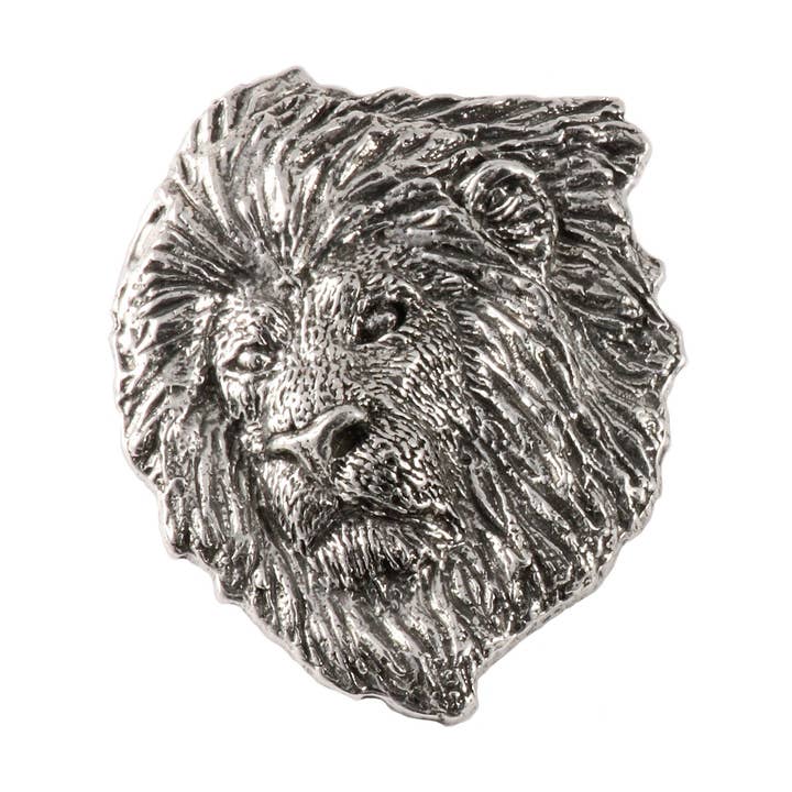 Alfiler o imán de peltre de primera calidad con forma de cabeza de león para venta al por mayor de Creative Pewter Designs