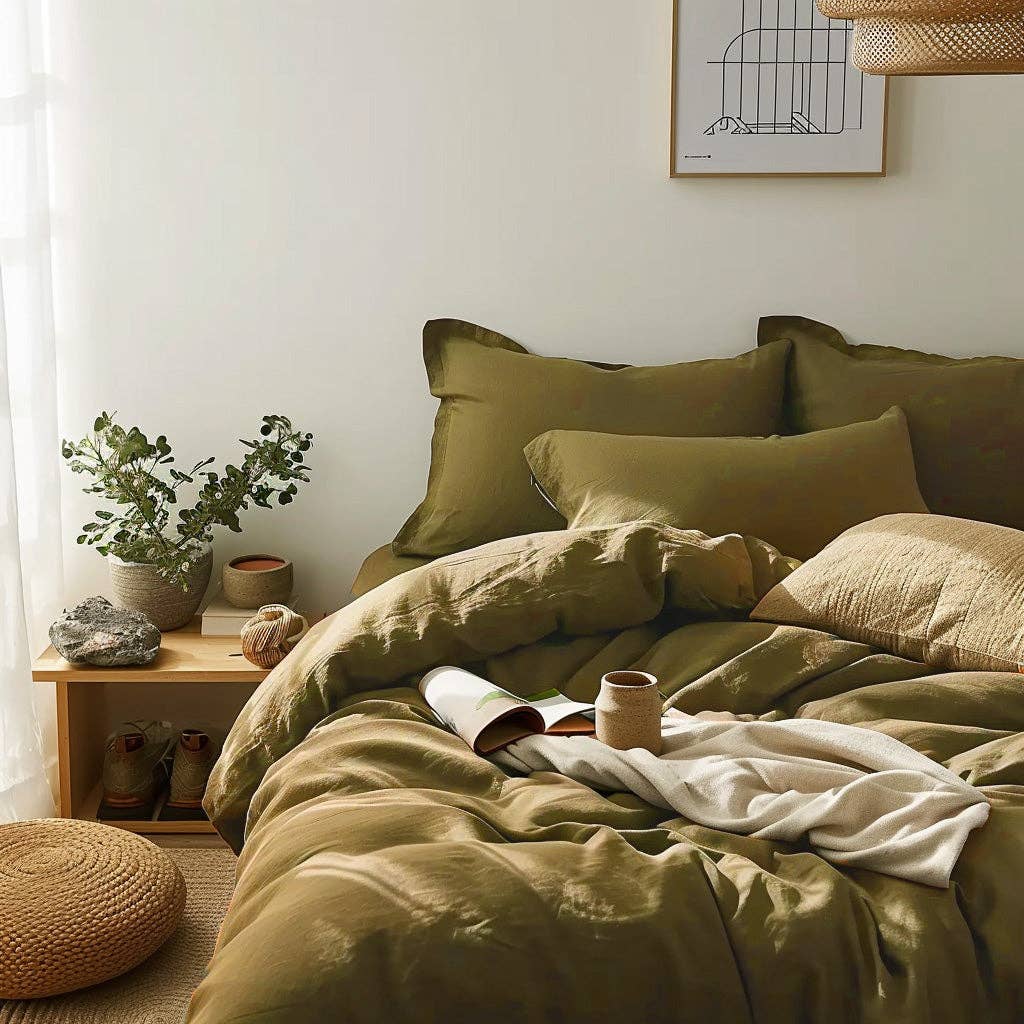 Q VITA - Wholesale Duvet Cover - French Linen Duvet Cover (3PCS) - Olive Green4