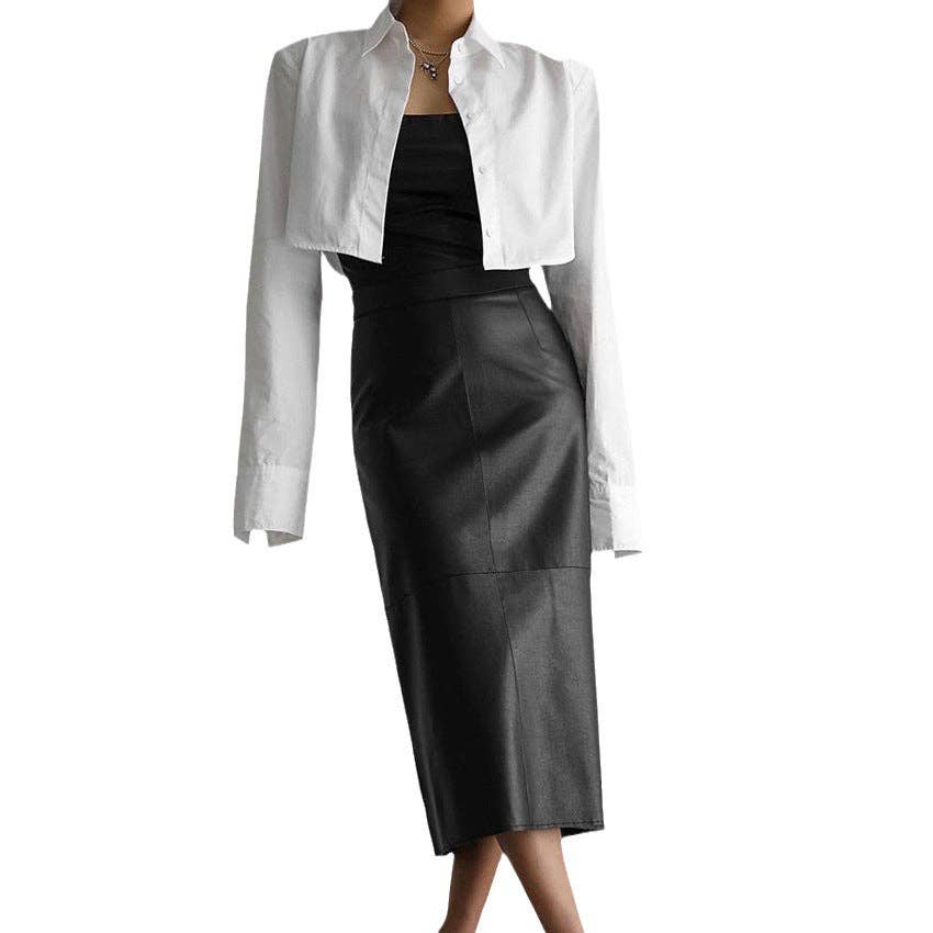 Marayn – wholesale Skirt – Women’s – 2025 NEW Vintage Faux Leather Slit Skirt AutumnWinter7