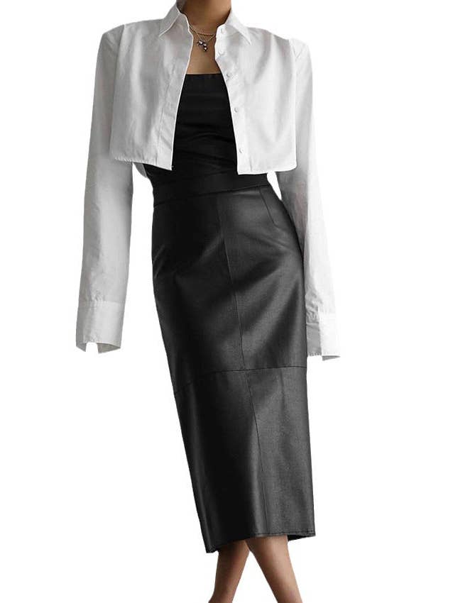 Marayn – wholesale Skirt – Women’s – 2025 NEW Vintage Faux Leather Slit Skirt AutumnWinter7