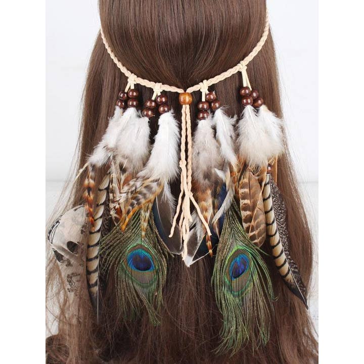 StyleGalX - Venta al por mayor Cinta para el pelo - Mujer - Sombreros gitanos con plumas de pavo real