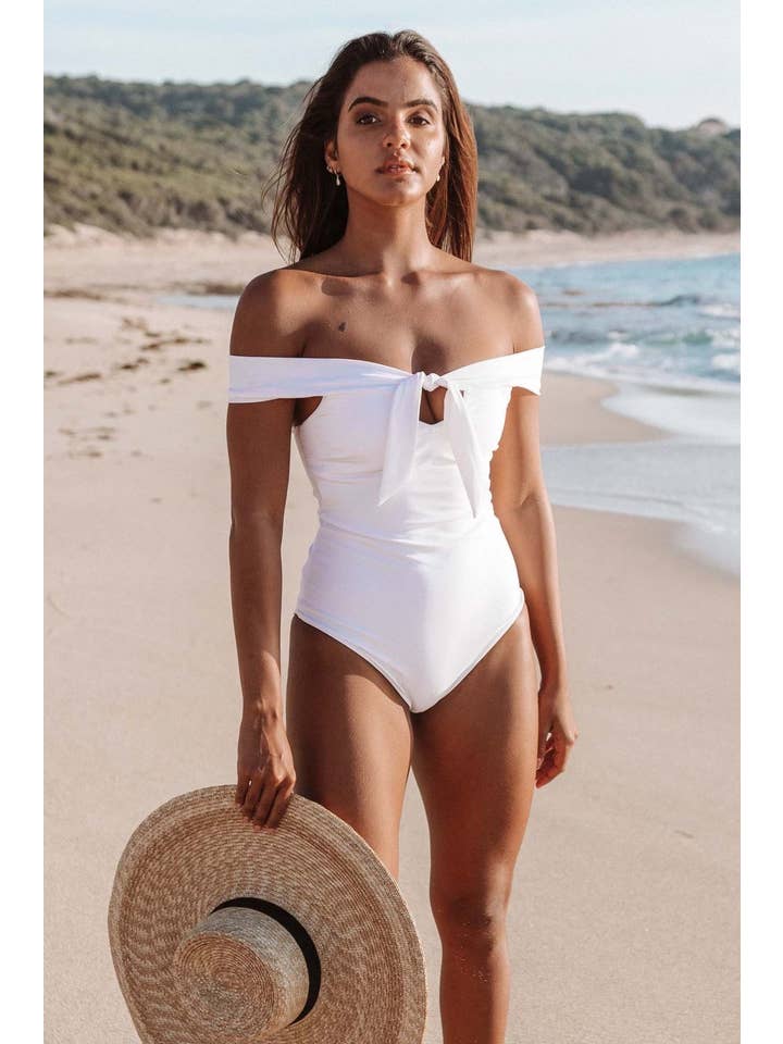 Ete Swimwear - Wholesale One Piece Swimsuit - Women's - Santorini Off Shoulder Swimsuit - White2