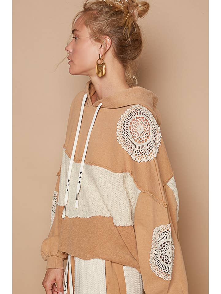 Pol Clothing - Wholesale Hoodie - Women's - Oversize round neck crochet patch frenchterry top SALE