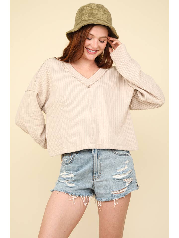 VERY J - Wholesale Knit Top - Women's - NT11804-Casual Comfy Soft V-Neck Knit Top