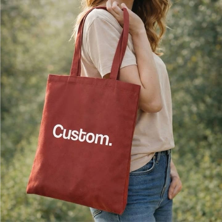 Custom Organic Tote Bag With Retro Custom Text for wholesale by Lovetree Design