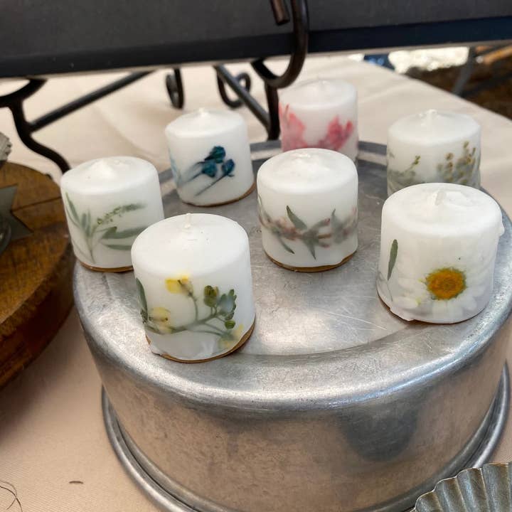 Wax Apothecary - Wholesale Pillar Candle - 🌸 Hand-Dipped Wildflower Votive - Real Pressed Flowers 🌼
