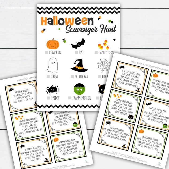 Halloween Scavenger Hunt Clue Cards for wholesale by La Design Boutique