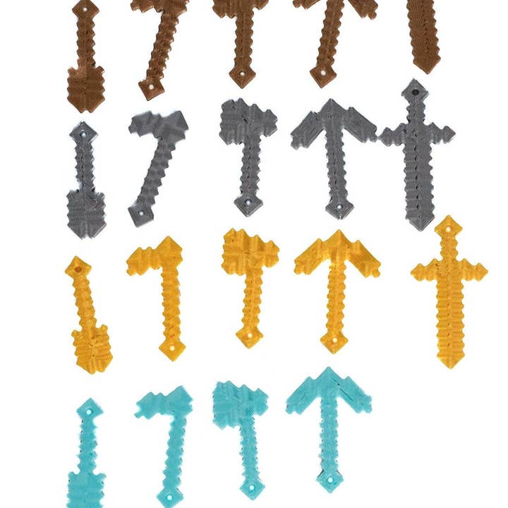 Clever Contraptions - Wholesale Jewellery set - Set of Each of the 5 Minecraft Tools in Your Choice of Material4