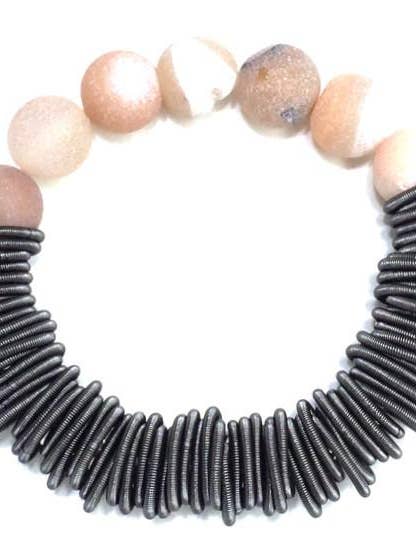 S20C-BR - Slate Spring Ring Bracelet Apricot Geode Ston for wholesale by Sea Lily