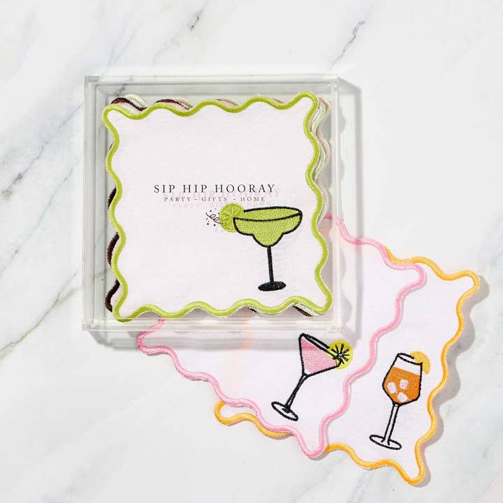 Sip Hip Hooray - Wholesale Dinner & Cloth Napkin - Embroidered Cocktail Napkins with Reusable Acrylic Box 2