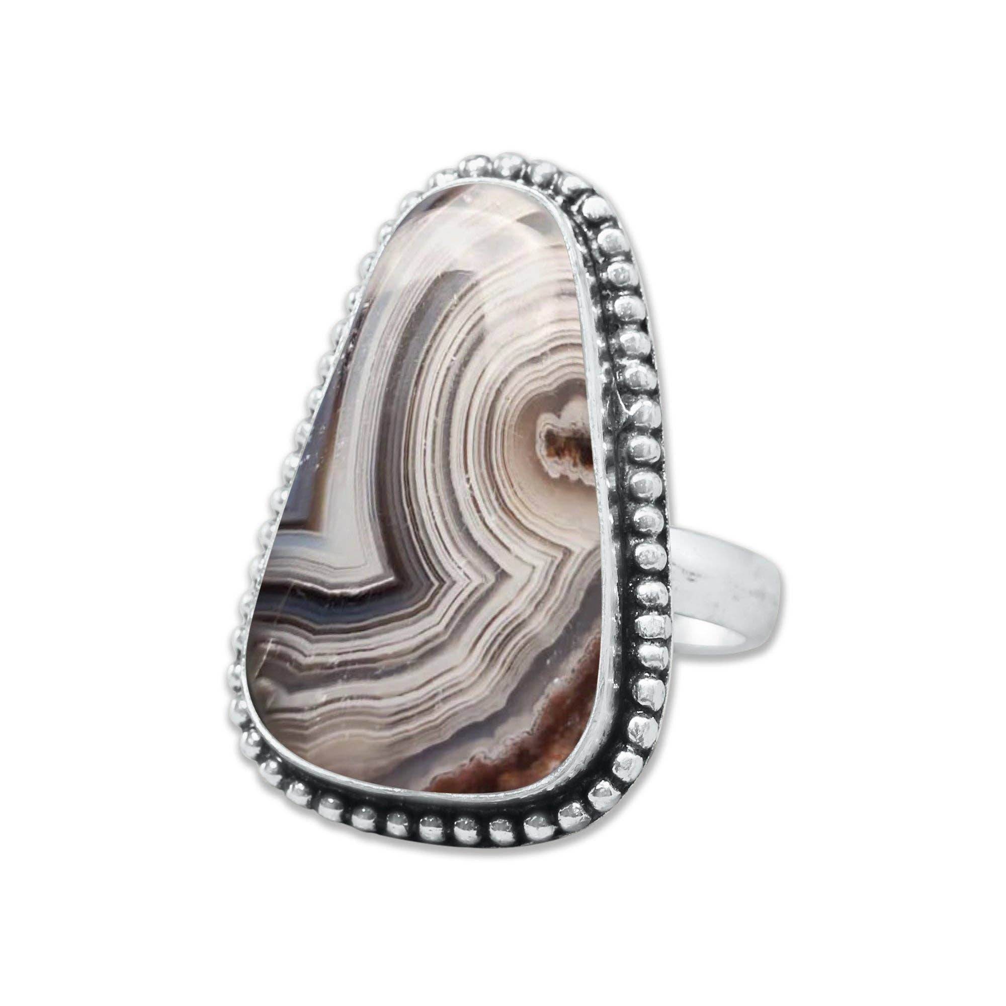 Handmade Jewels - Wholesale Cocktail/Statement Ring - Crazy Lace Agate Rings – Silver-Plated, Handmade, Swirly Earth-Tone Statement (US Sizes 6–10)15