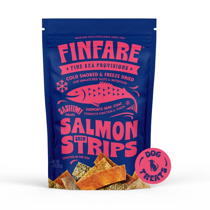 Freeze-Dried Salmon Skin Strips for Dogs, 4oz for wholesale by Finfare Pet Foods