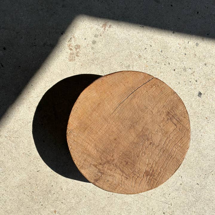 Office Objets - Wholesale Stool - Small low three-legged stool in upcycled blond teak D:30 H:1552