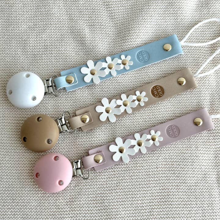 CMC Gold - Wholesale Pacifier clip – Baby - Coloured Floral Leather Dummy Clips4