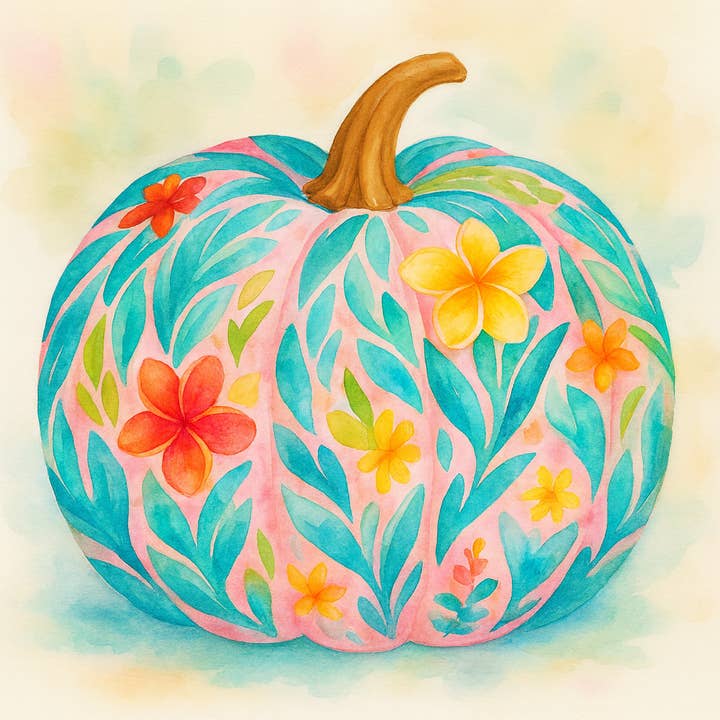 Pink and Blue Pumpkin Print for wholesale by Gypsea Beach Club