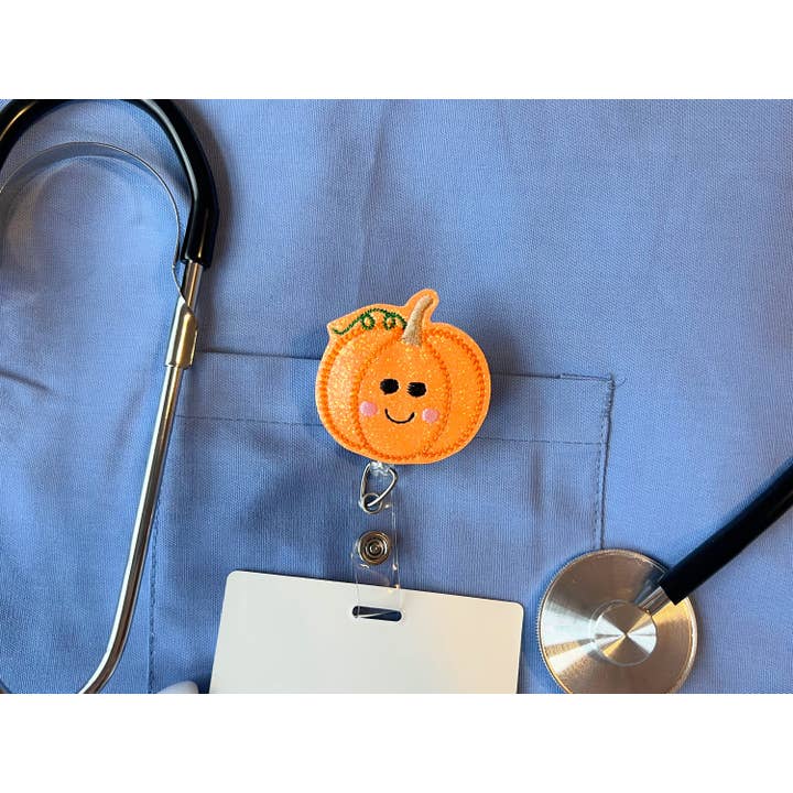 Meeko’s Must Haves - Wholesale Badge Accessory - Women's - Pumpkin Retractable Badge Reel for Teachers & Nurses