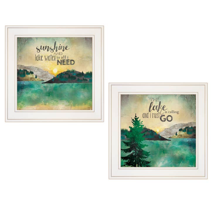 Vignette en 2 pièces « Lake/Sunshine » de Marla Rae, cadre blanc pour la vente par Trendy Decor 4U