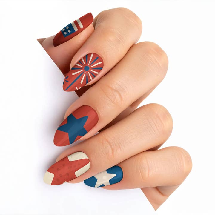 Star-Spangled Chic Labor Day Press-On Nails for wholesale by FYNE BODY