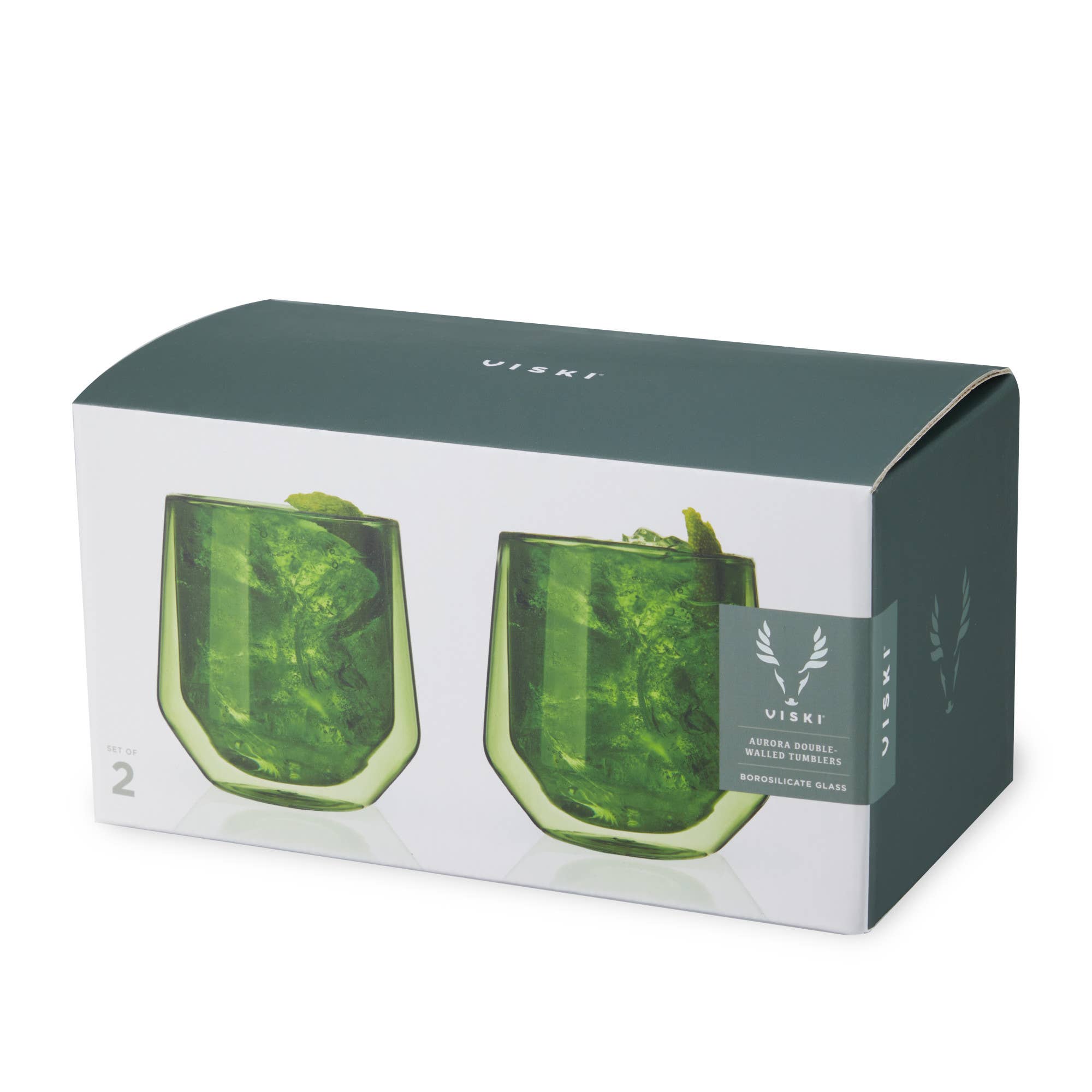 Viski - Wholesale Cocktail/Liquor Glass - Aurora Double Walled Tumblers Bottle Green Set of 21