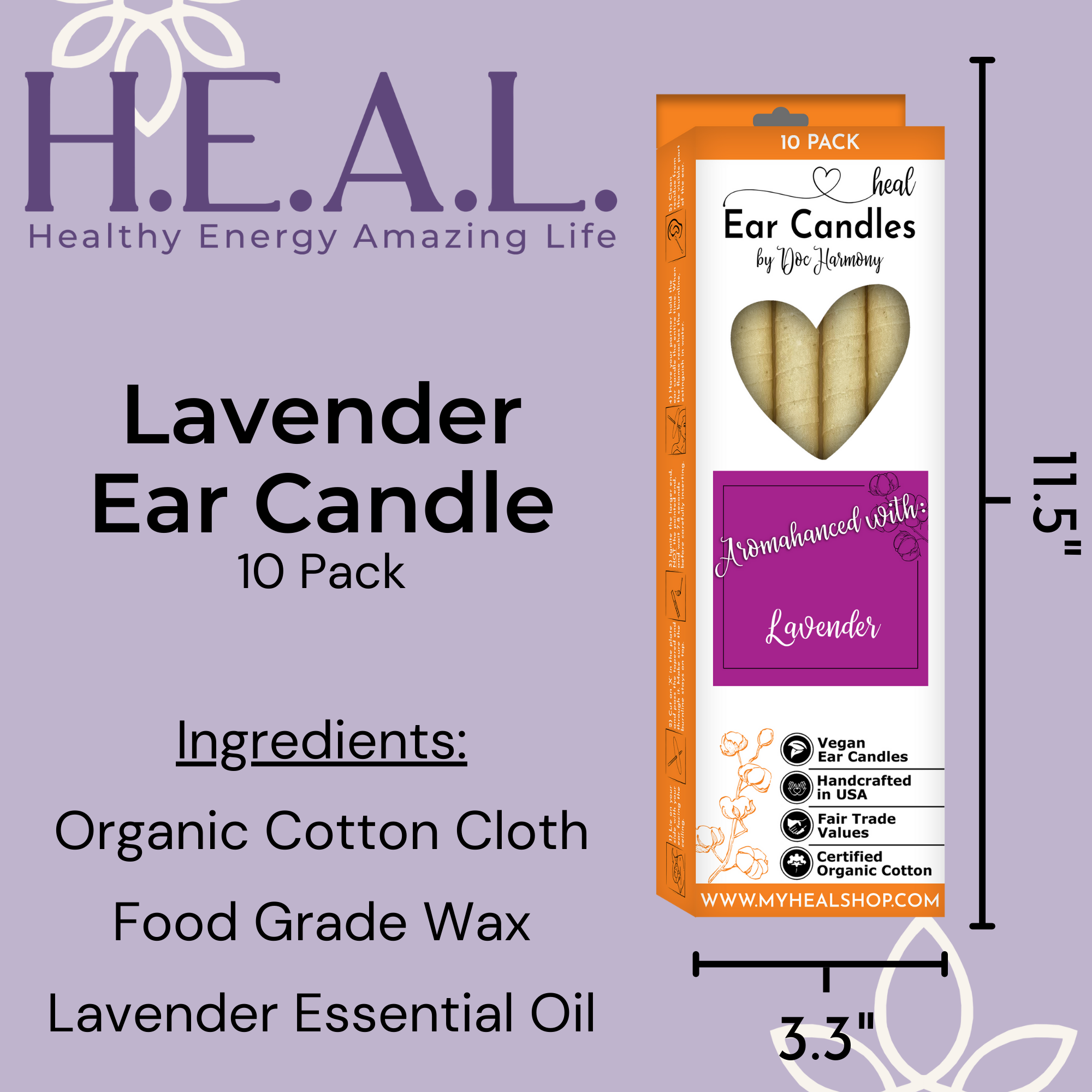 Healthy Energy Amazing Life - Wholesale Tapered Candle/Candlestick - Lavender Ear Candles by Doc Harmony5