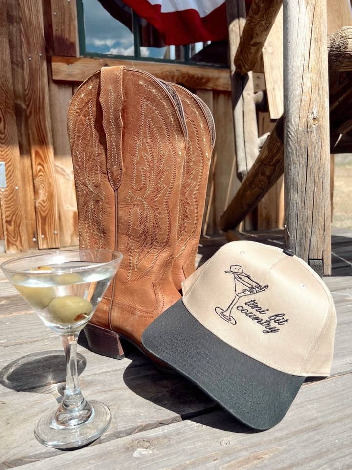 Tini Bit Country- Embroidered Khaki/Black 5 Panel for wholesale by Ruby Moon