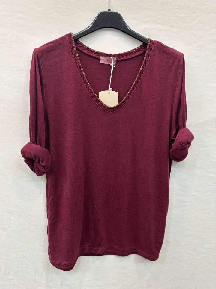 Mimi & Gogo - Wholesale Knit Top - Women's - Fine Knit Top With Lurex Collar @5611_HColLux2