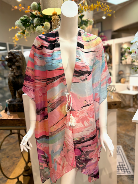 Pretty Persuasions - Wholesale Swim Cover Up - Women's - CP25005 Arte Satin-Feel Kimono Ruana Beach Coverup w/String3