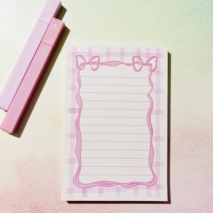 Sonny Rising - Wholesale Notepad - 4x6 Notepad, Pink Gingham Bow Border